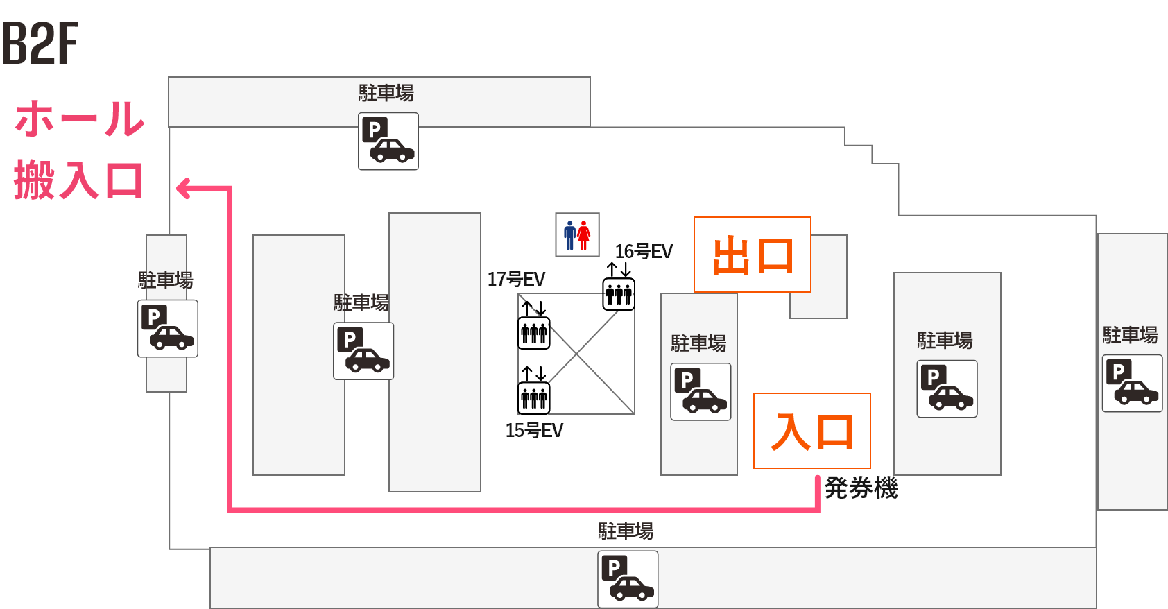 搬入車両の高さが2.0m以下の場合の搬入経路